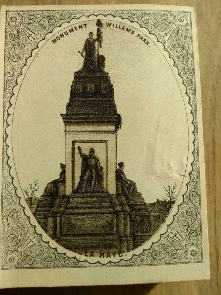 46 / Den Haag Monument in Willemspark kleine Litho 1875, Ophalen of Verzenden