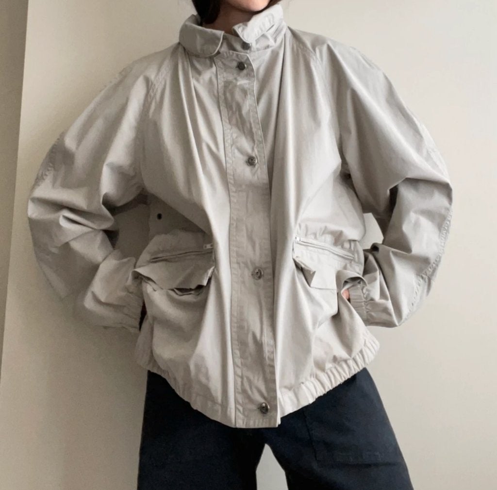 Oversized men's beige cotton windbreaker bomber XL jacket, Beige, Ophalen of Verzenden, Gedragen, Maat 56/58 (XL)