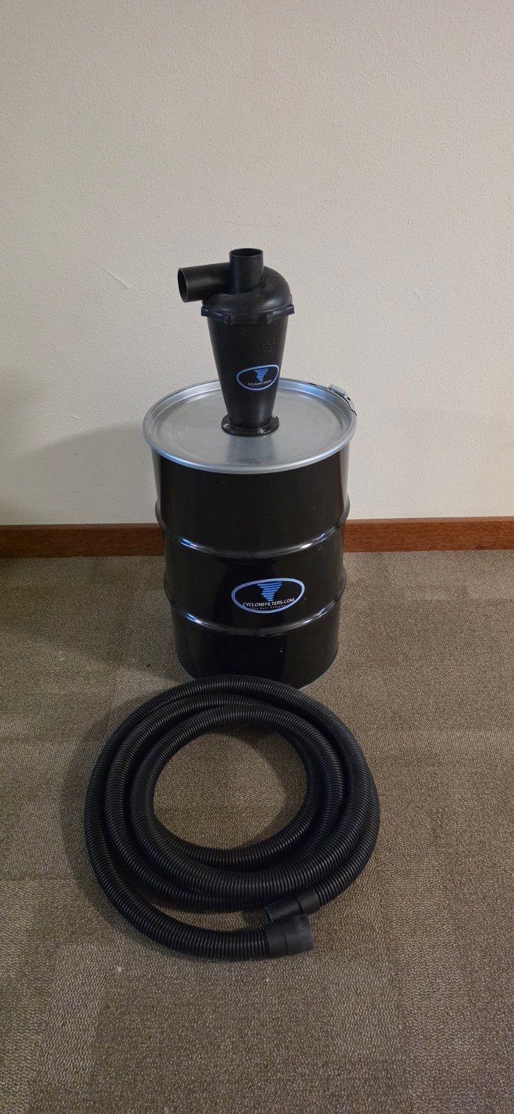 Cycloonfilter stofafscheider met ton en slang, Ophalen, Zo goed als nieuw, Industriële stofzuiger, Reservoir