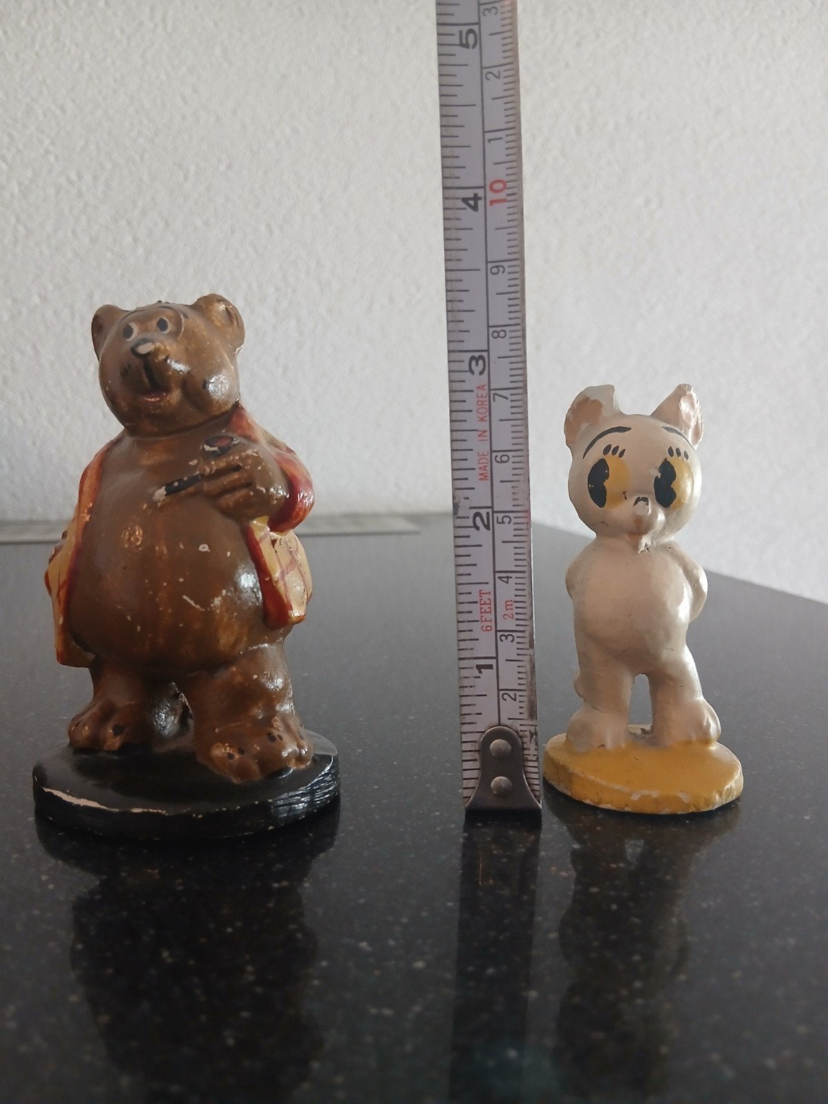 Vintage Beeldjes: Beer en Kat - Decoratieve Figuren, Ophalen of Verzenden, Gebruikt