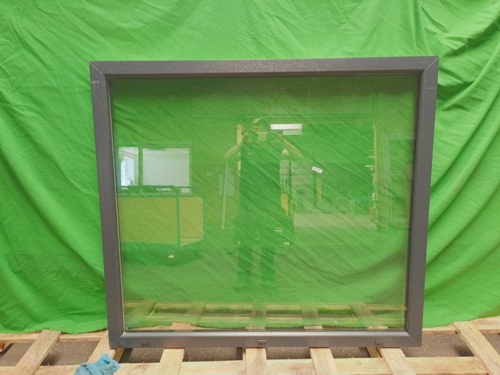 Kunststof Vast kozijn b149,5 x h135,5 cm Antraciet   -2638-, Kunststof, Gebruikt, Raamkozijn, Niet ingevuld