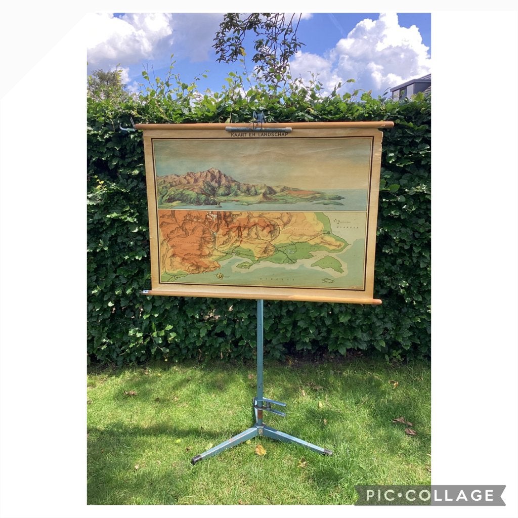 Vintage aardrijkskunde landkaart, schoolkaart, oprolbaar, Antiek en Kunst, Antiek | Schoolplaten, Ophalen of Verzenden, Aardrijkskunde