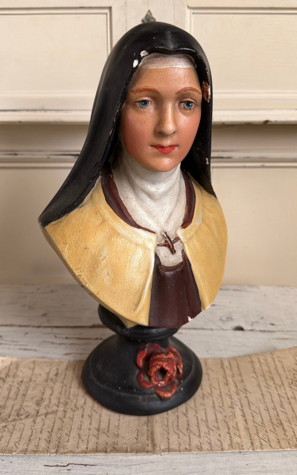 Brocante oud Theresia beeld van gips, Ophalen of Verzenden