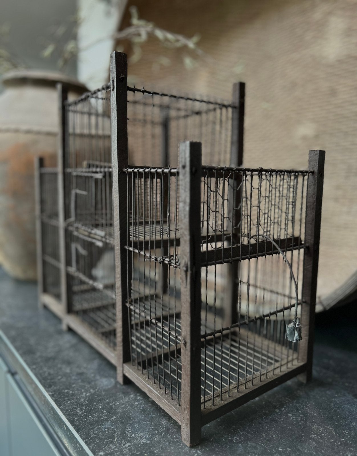 Oude vogel vangkooi lok kooi landelijk Brocante, Ophalen of Verzenden