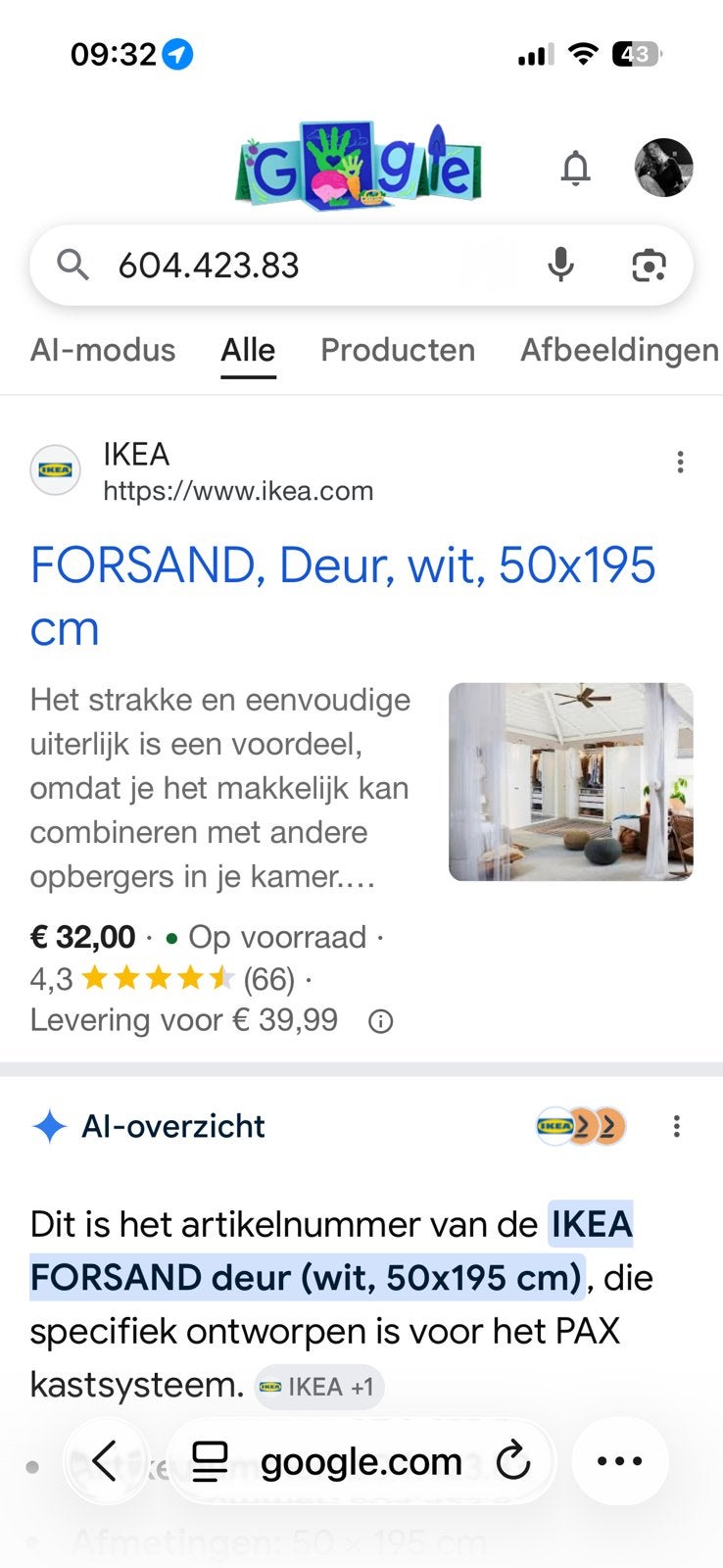 FORSAND Deur wit 50x195 cm - Nieuw in verpakking, Ophalen, Overige materialen, Minder dan 50 cm, 200 cm of meer