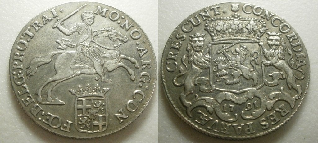 Utrecht ½ Dukaton zilver 1791 kabelrand, Postzegels en Munten, Munten | Nederland, Vóór koninkrijk, Zilver, Ophalen of Verzenden
