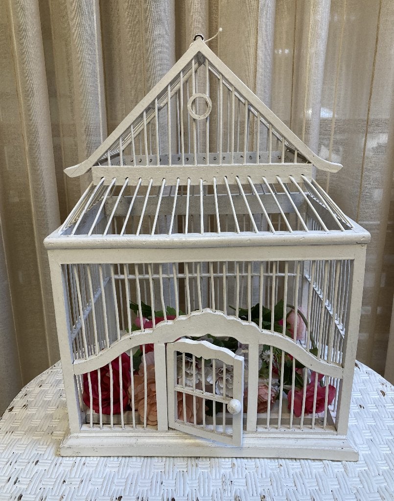 Brocante witte houten oude vogelkooi, Antiek en Kunst, Ophalen of Verzenden