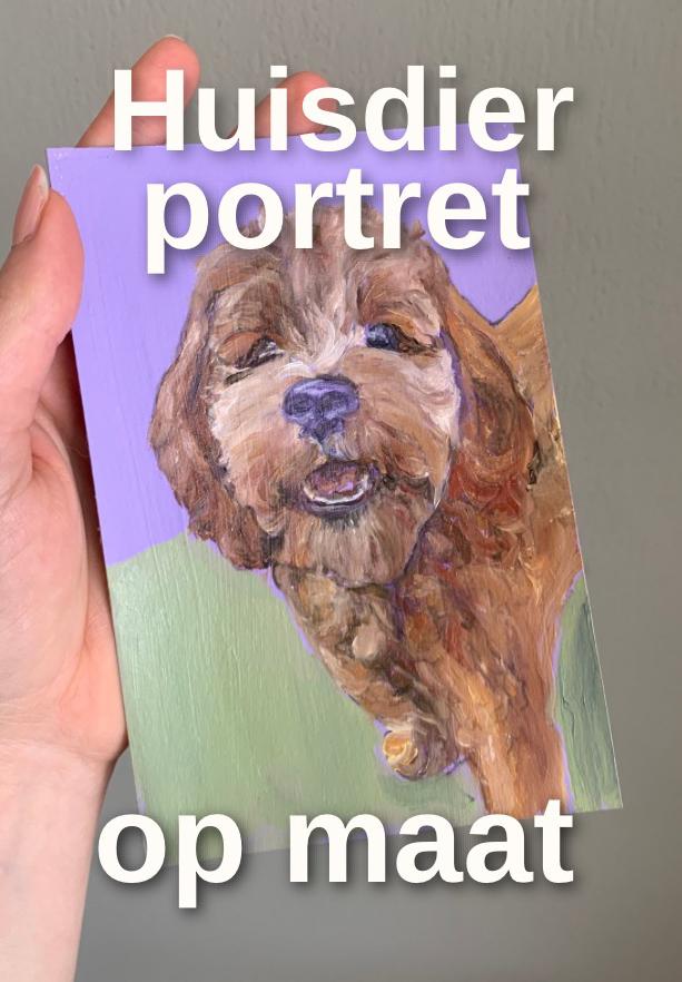 Handgeschilderd huisdier portret – mini schilderij, Ophalen of Verzenden, Nieuw, Minder dan 50 cm, Schilderij