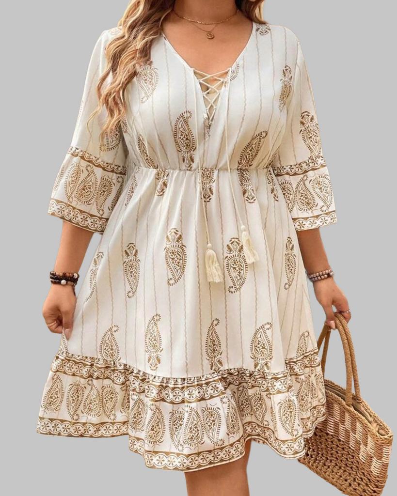 Zomerse Boho Jurk met Paisley Print en Kwastjes (44-52), Kleding | Dames, Grote Maten, Verzenden, Nieuw, Overige kleuren, Blouse of Tuniek