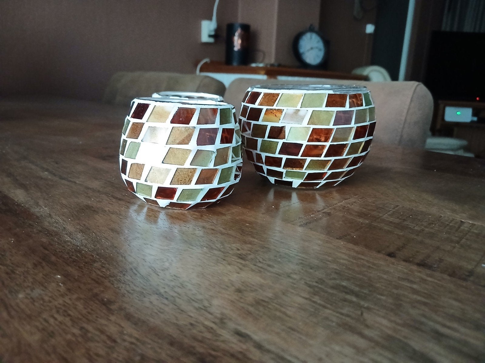 Set van 3 mozaïek waxinelichthouders, Meerkleurig, Waxinelichthouder, Ophalen of Verzenden, Glas