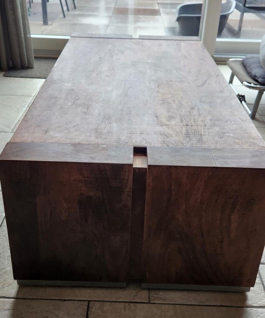 Massief houten salontafel - Robuust en stijlvol, Huis en Inrichting, Tafels | Salontafels, Ophalen, Gebruikt, 100 tot 150 cm, 50 tot 100 cm
