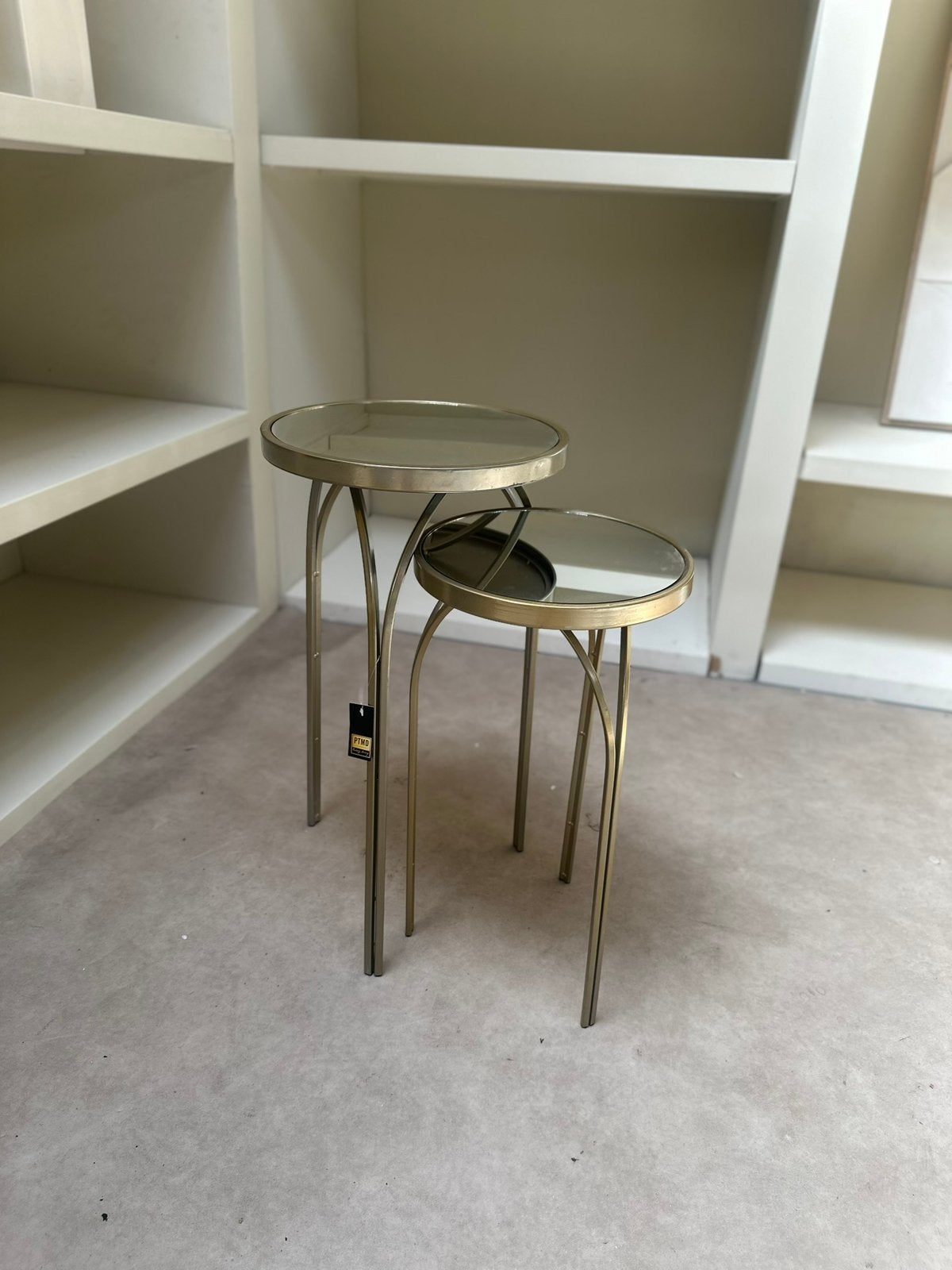 Bijzettafels PTMD messing met spiegelblad, 45 tot 60 cm, Minder dan 55 cm, Metaal of Aluminium, Rond
