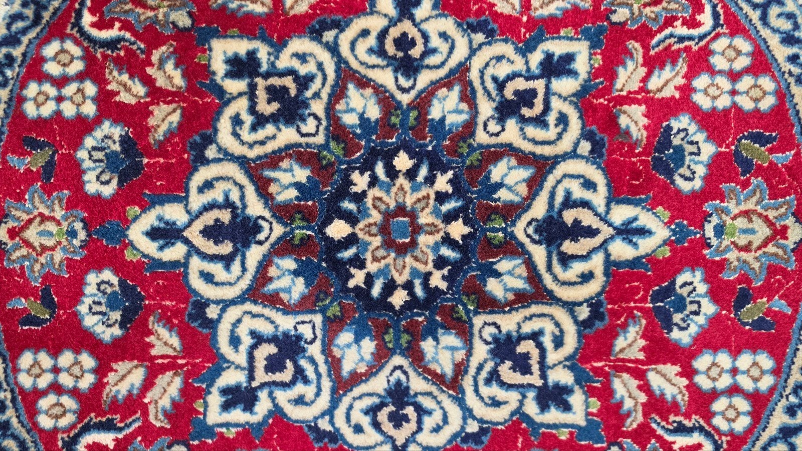 Handgeknoopt Perzisch rond wol Naïn vintage tapijt 80x80cm, Huis en Inrichting, Stoffering | Tapijten en Kleden, 50 tot 100 cm