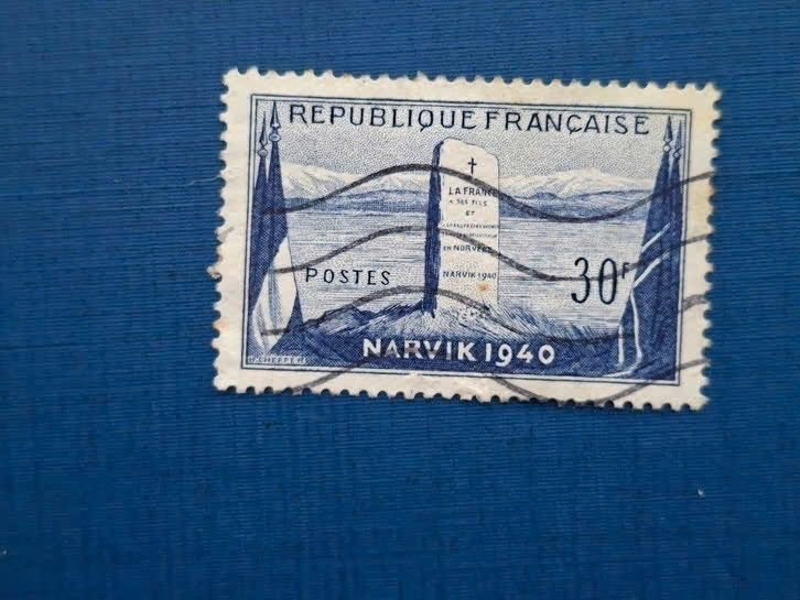 Postzegel Frankrijk 1952 zegel Slag bij Narvik 17-09, Ophalen of Verzenden, Gestempeld