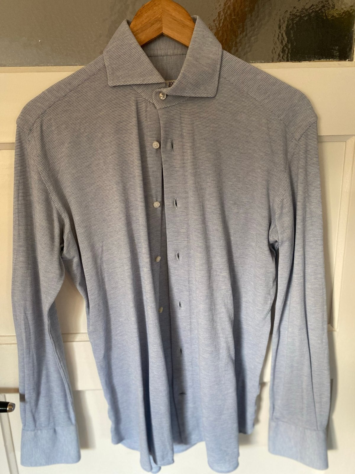 100 Hands Katoenen Tricot Overhemd - Slim Fit - Maat 39, Kleding | Heren, Overhemden, Verzenden, Zo goed als nieuw, Blauw, Halswijdte 39/40 (M)