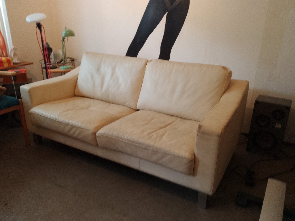 Leolux Antonia bank 2,5-zits/174cm in wit creme leder, Gebruikt, 150 tot 200 cm, Tweepersoons, Ophalen of Verzenden