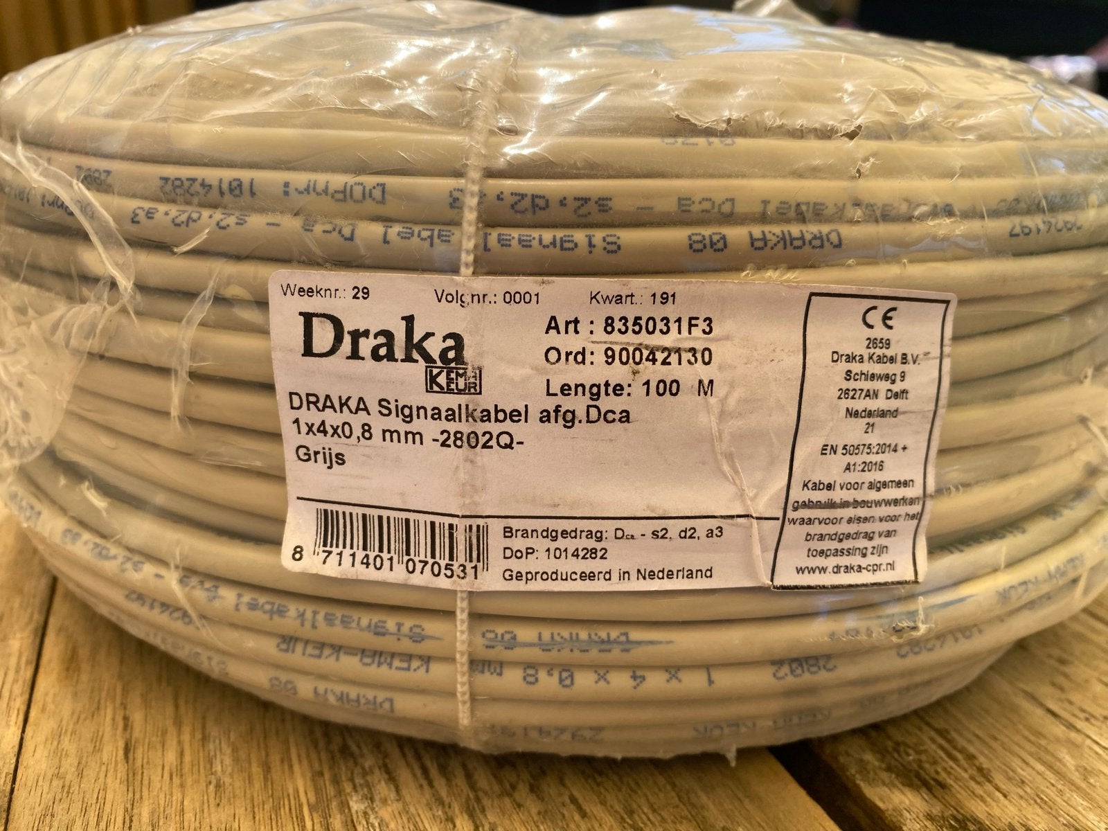 Draka Signaalkabel 1x4x0,8 mm - 100 meter, Doe-het-zelf en Verbouw, Elektra en Kabels, Ophalen of Verzenden, Nieuw, Draka, Kabel of Snoer