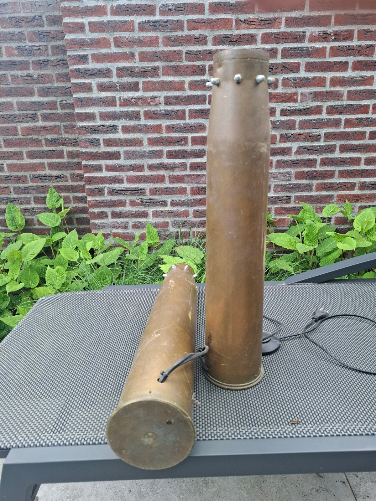 Unieke koperen hulzen lampen - set van 2, Ophalen
