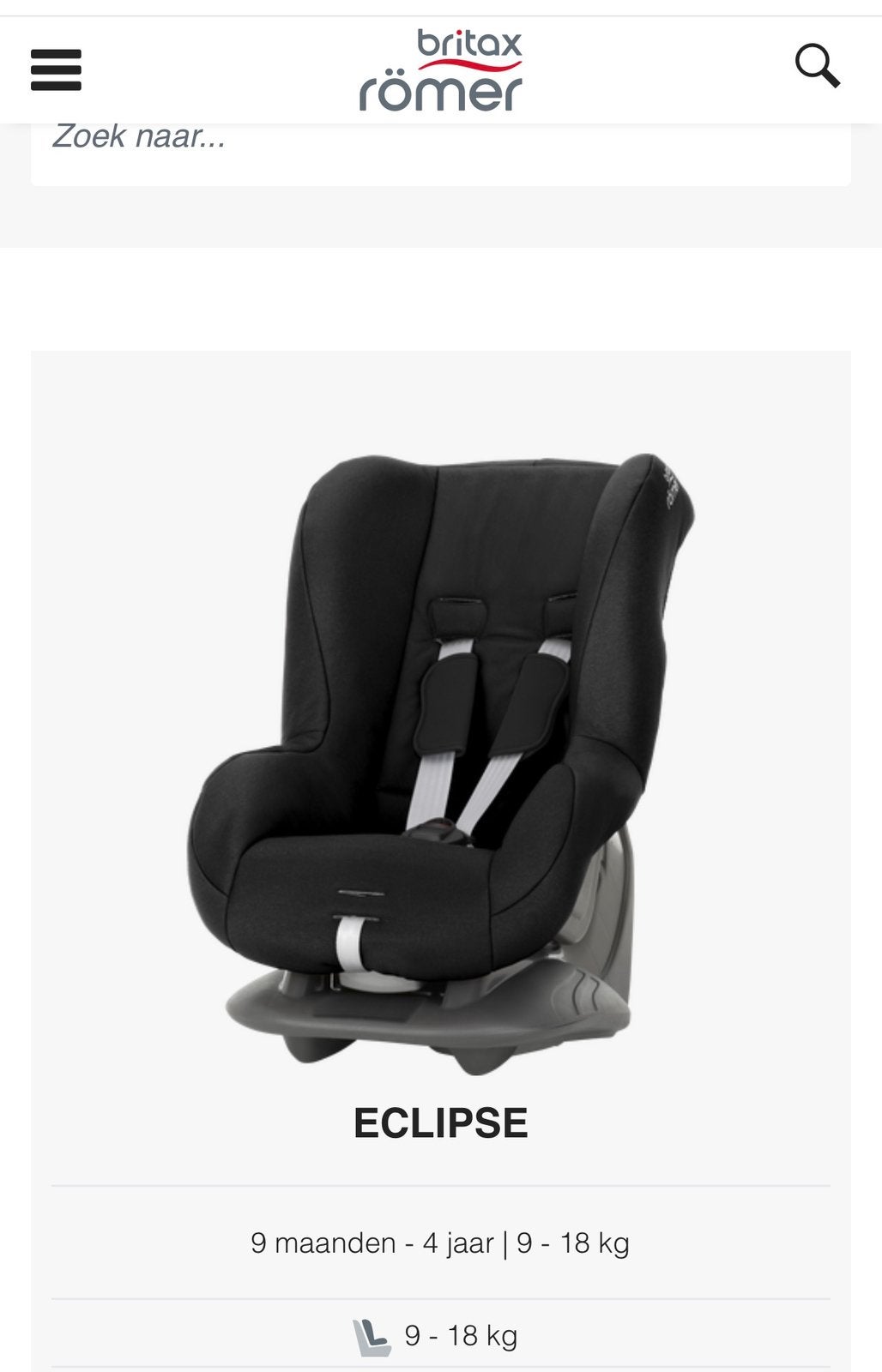 Britax Römer Eclipse autostoel, Kinderen en Baby's, Ophalen, Romer, Autogordel, 9 t/m 18 kg