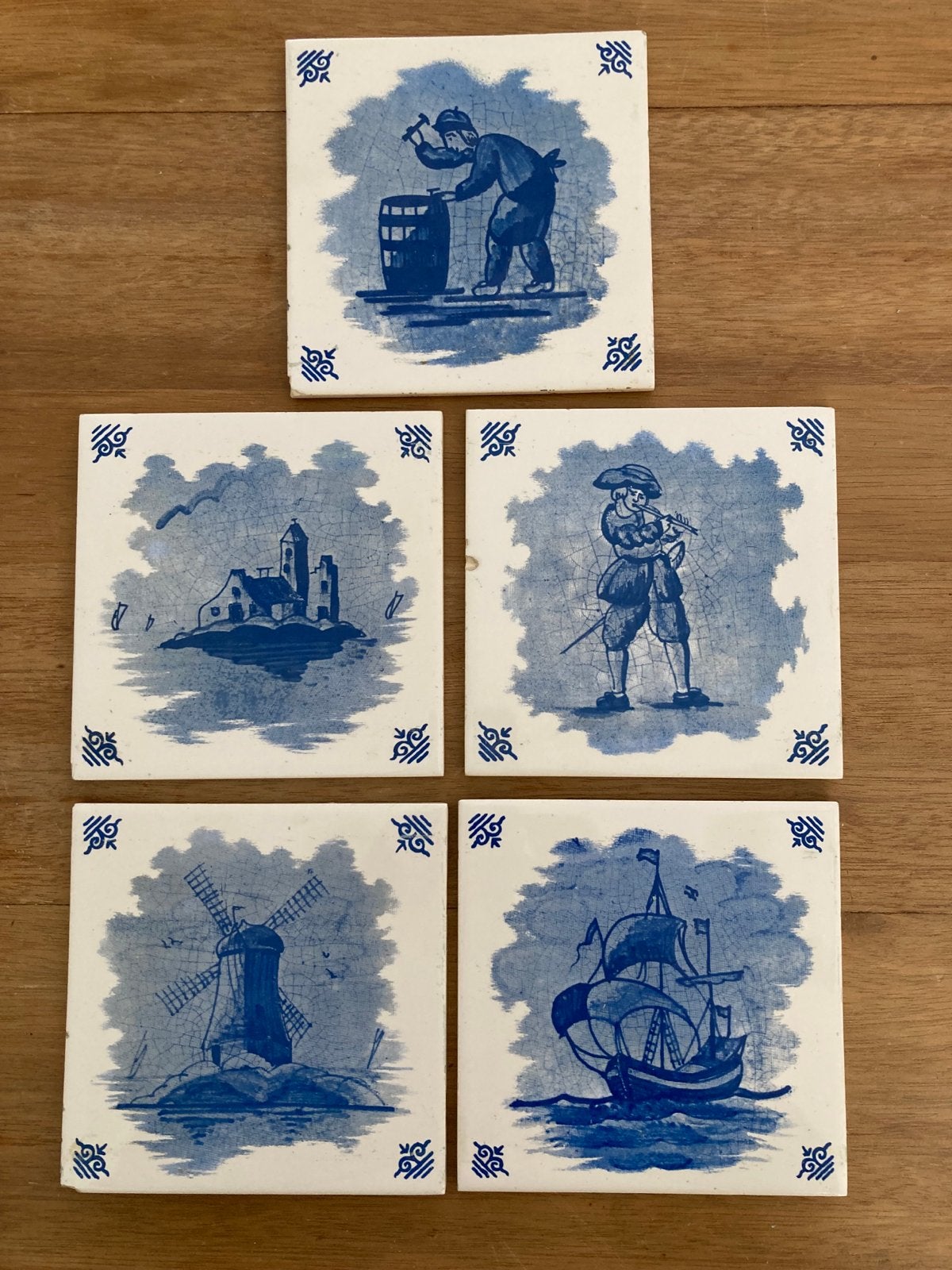 4 antieke Sphinx Delfts blauwe tegels, 15x15 cm, Ophalen of Verzenden