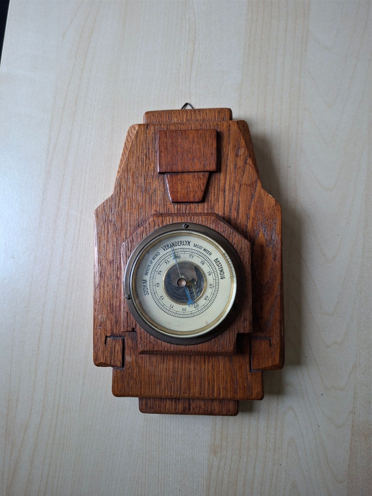 Antieke Barometer - Houten Art Deco Stijl, Ophalen of Verzenden, Gebruikt, Barometer