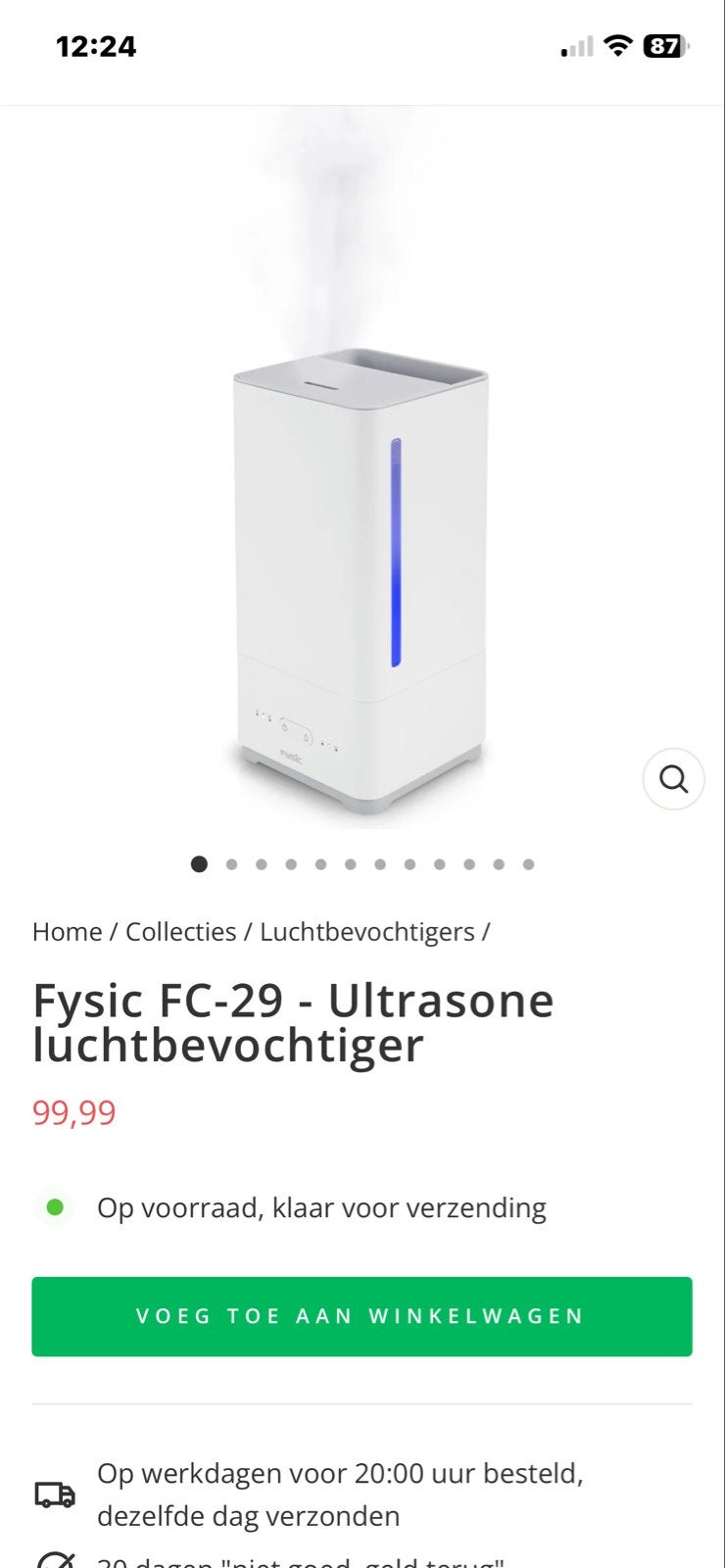 Fysic FC-29 Ultrasone Luchtbevochtiger, Ophalen of Verzenden, Zo goed als nieuw, Luchtbevochtiger
