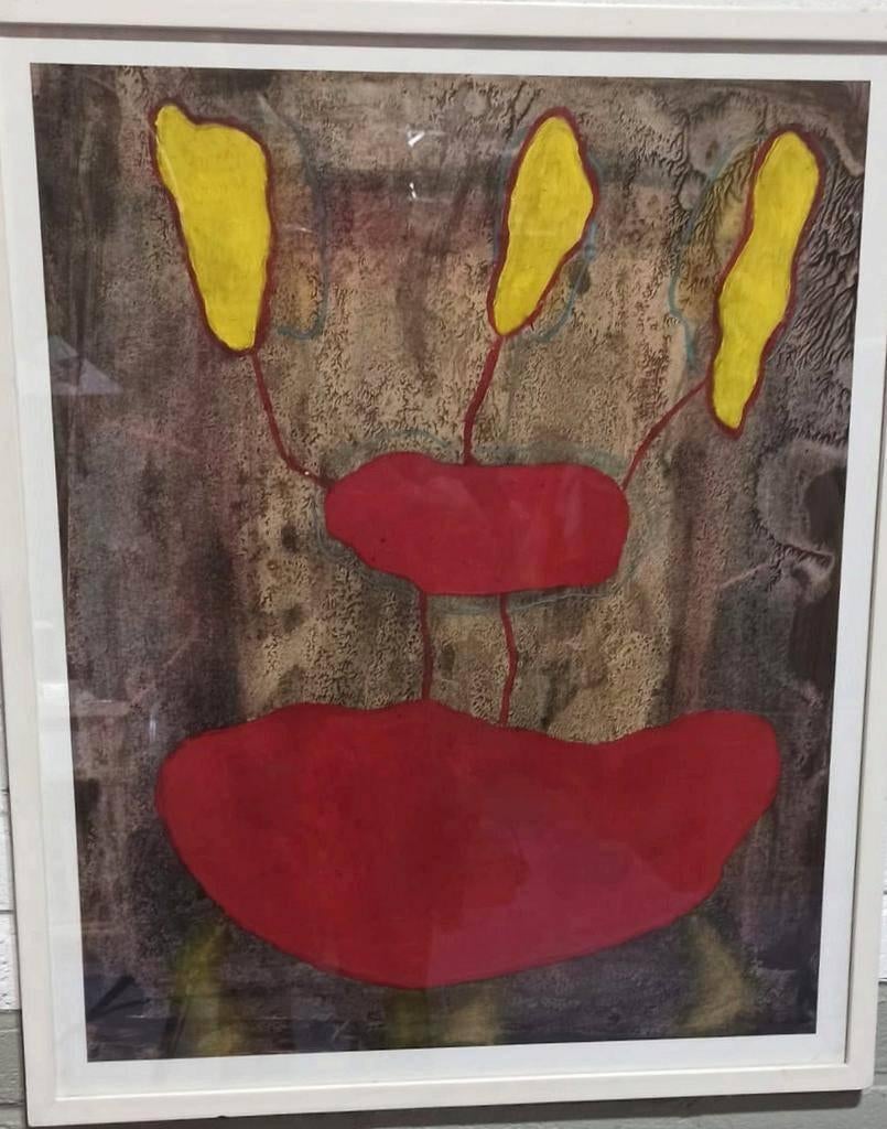 Dite Bultje schilderij "rode schelp", ingelijst, 53 cm x 65, Ophalen