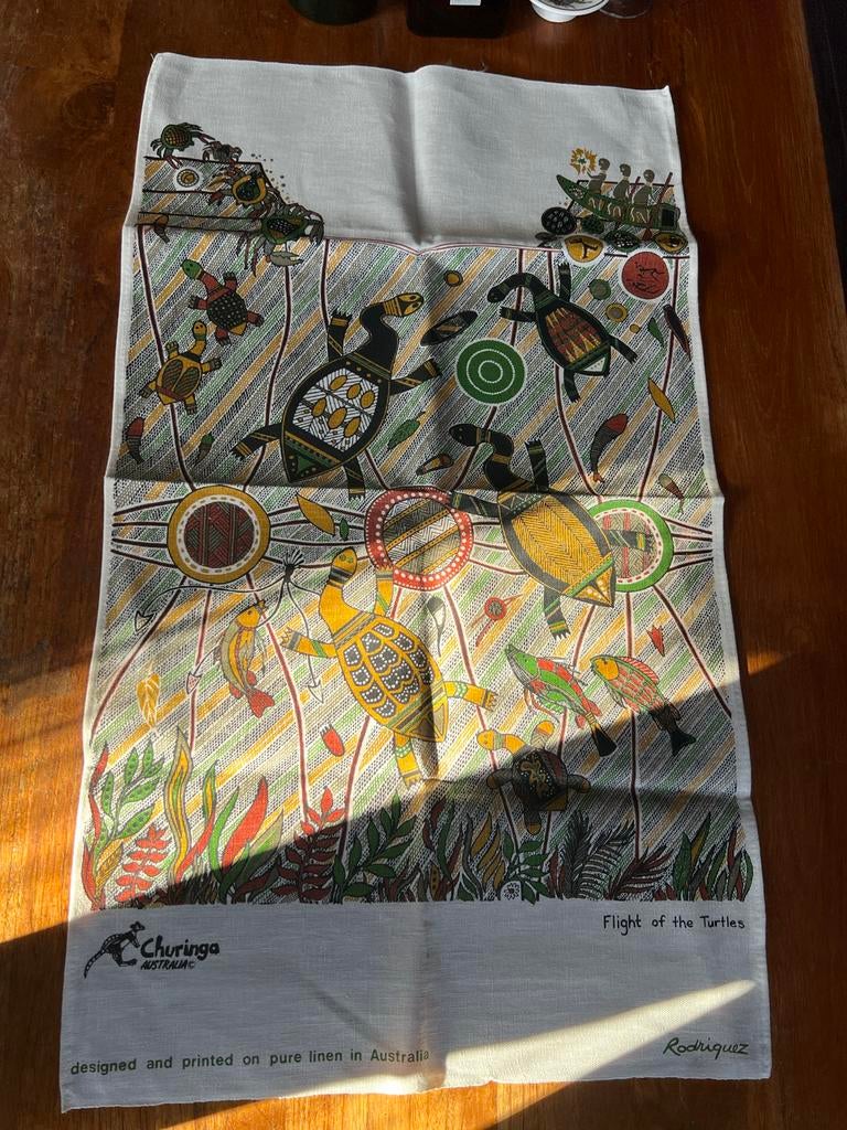 Linnen theedoek met schildpaddenprint, Huis en Inrichting, Keuken | Textiel, Verzenden, Gebruikt, Overige kleuren, Theedoek of Handdoek