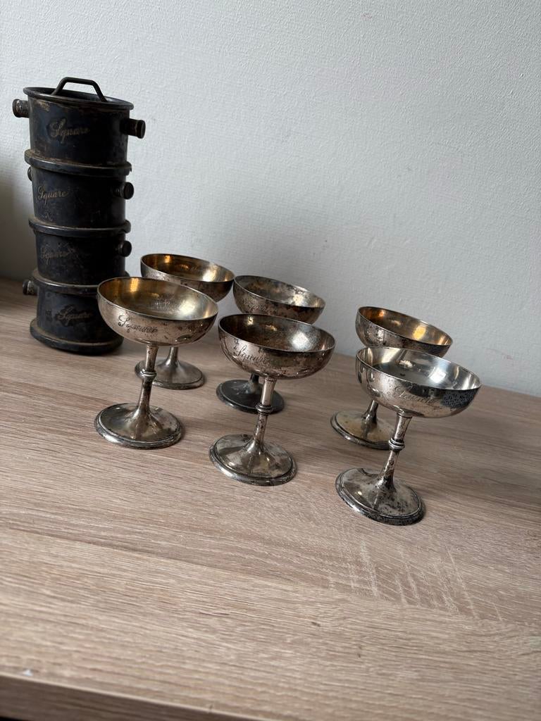 Verzilverde glazen en potjes, Antiek en Kunst, Antiek | Goud en Zilver, Ophalen of Verzenden, Zilver