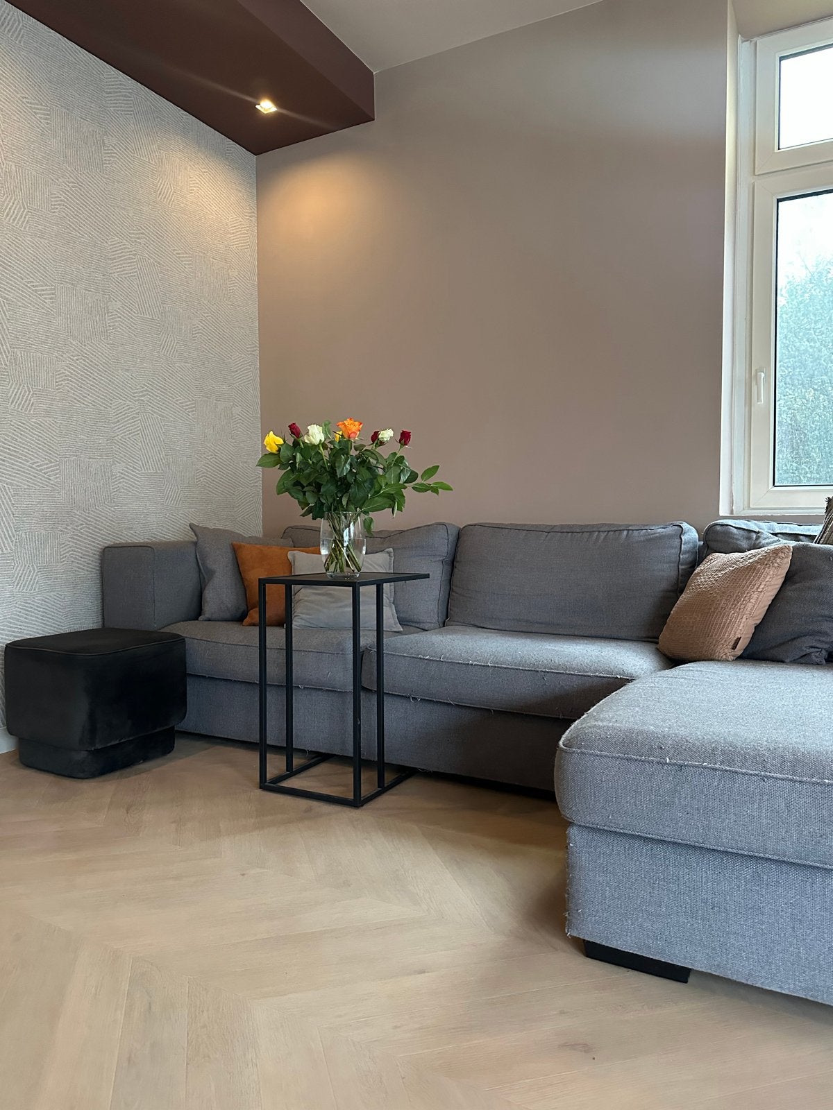 Grijze hoekbank met chaise longue, Ophalen, Gebruikt, Hoekbank, 300 cm of meer