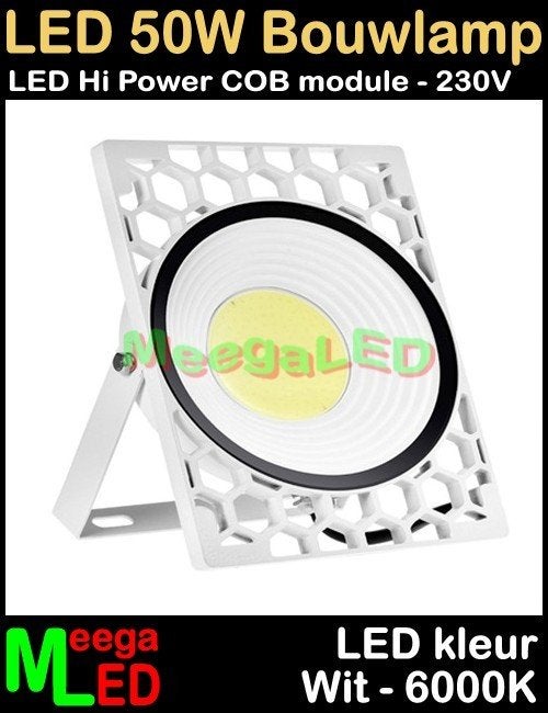 LED Bouwlamp Floodlight 1x 50W COB LED Honingraad Wit-6000k, Ophalen of Verzenden, Nieuw, 50 tot 200 watt, Lamp met armatuur