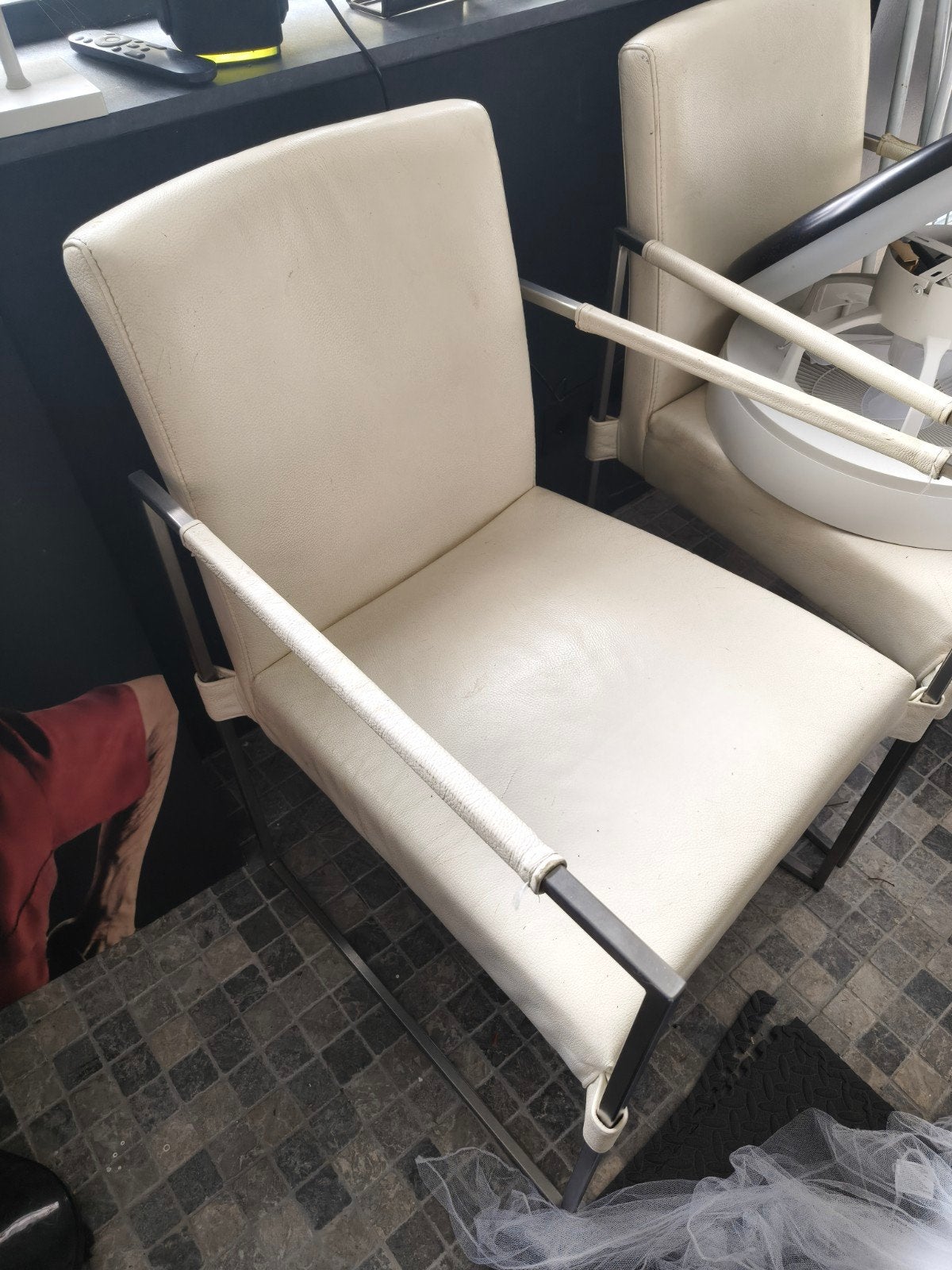 6 witte leren stoelen Bert Plantagie Elements, Ophalen, Gebruikt, Wit, Leer