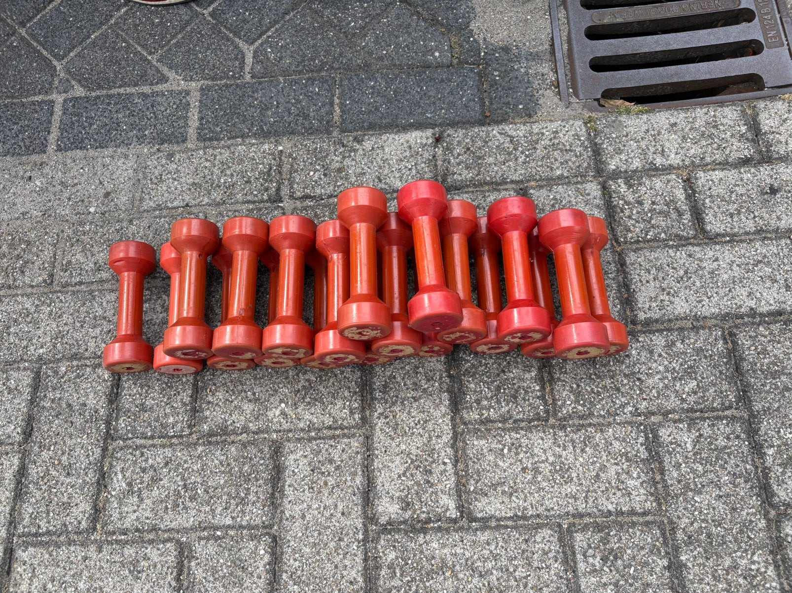 20 x 1 kg rubberen dumbbells gewichten, Gebruikt, 20 x 1 kg, Gewichten, Ophalen of Verzenden
