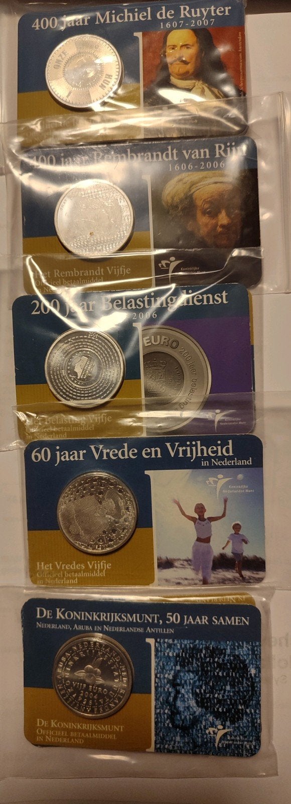 Coincard Nederland vijf euro 2007 2006 2005  2004 zilver, Postzegels en Munten, Munten | Nederland, Setje, Koningin Beatrix, Zilver