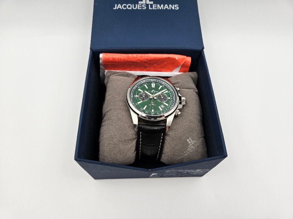 Jacques Lemans Liverpool Chronograph Green 1-2117T | ZGAN, Ophalen of Verzenden, Zo goed als nieuw, Staal, Overige merken