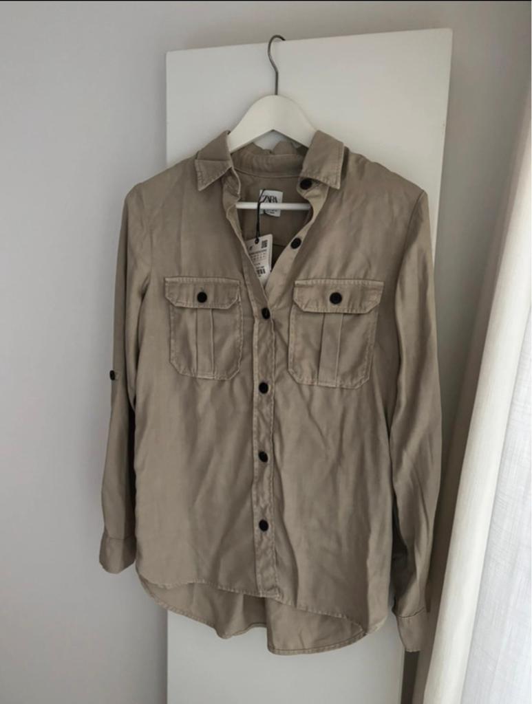Zara groen beige khaki overhemd, premium groene blouse, S/M, Ophalen of Verzenden, Nieuw, Maat 38/40 (M), Groen