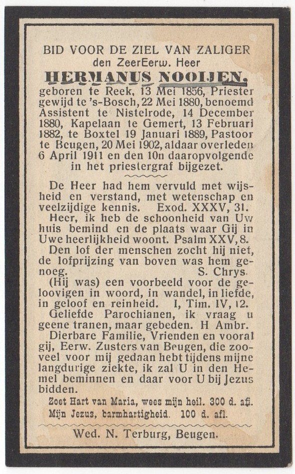pastoor Hermanus Nooijen 1856 Reek + 1911 Beugen, 54 jaar, Verzenden