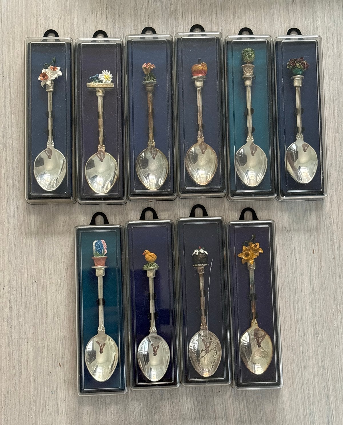 Set van 10 verzilverde handgeschilderde Hollandse lepels, Ophalen of Verzenden