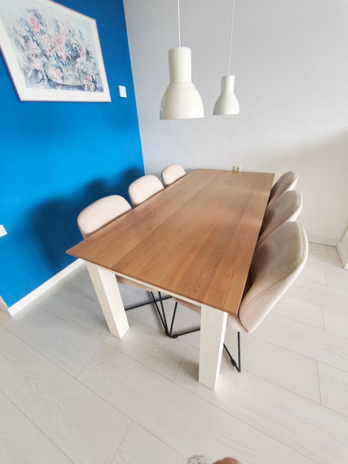 Mooie Cardiff eettafel 90 x 200 met eiken bovenblad, Ophalen, 50 tot 100 cm, Landelijk, Vijf personen of meer