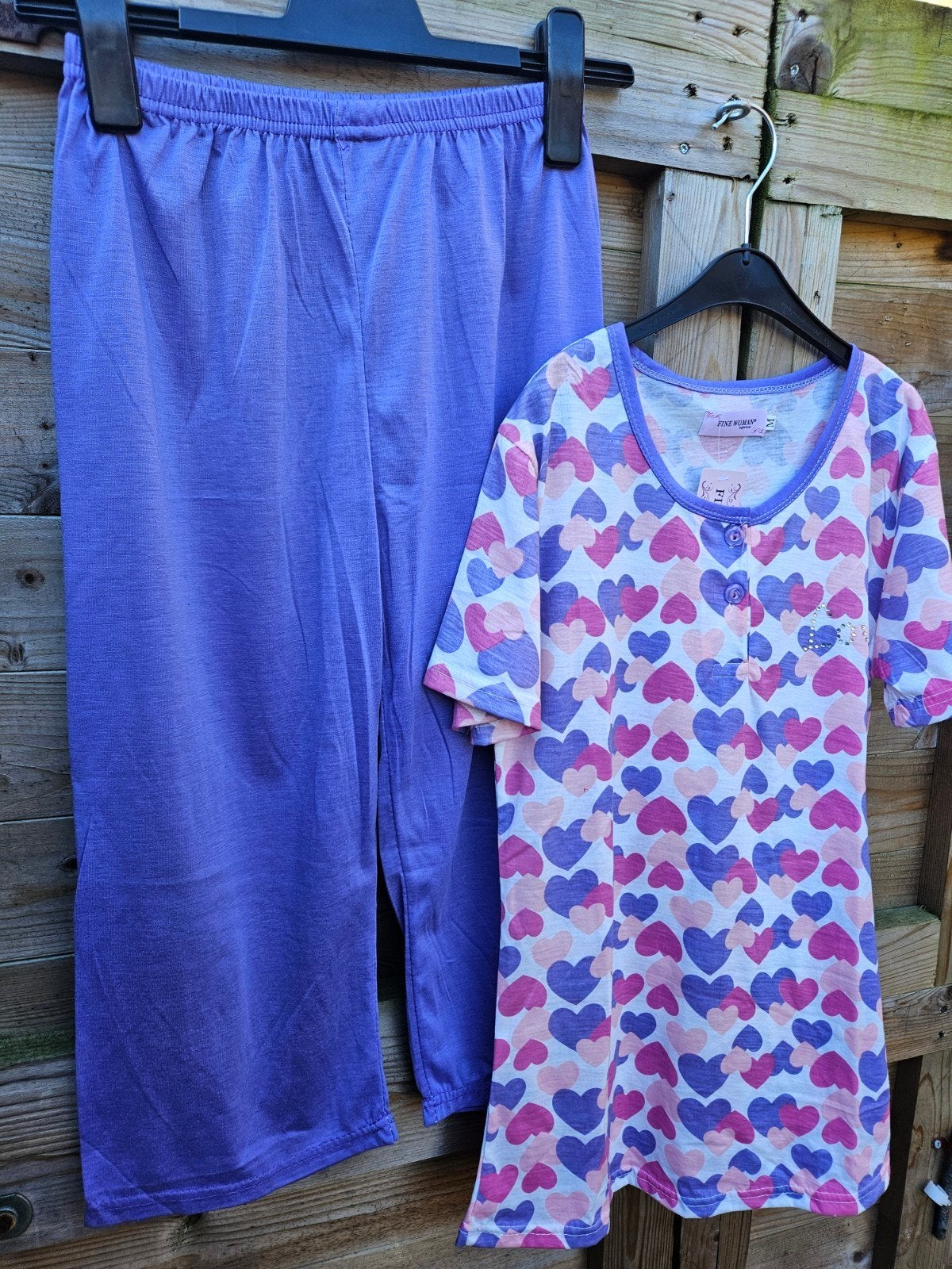 Dames Shortama - Paars met Hartjesprint - Maat M, Fine Woman, Ophalen of Verzenden, Nieuw, Maat 38/40 (M)