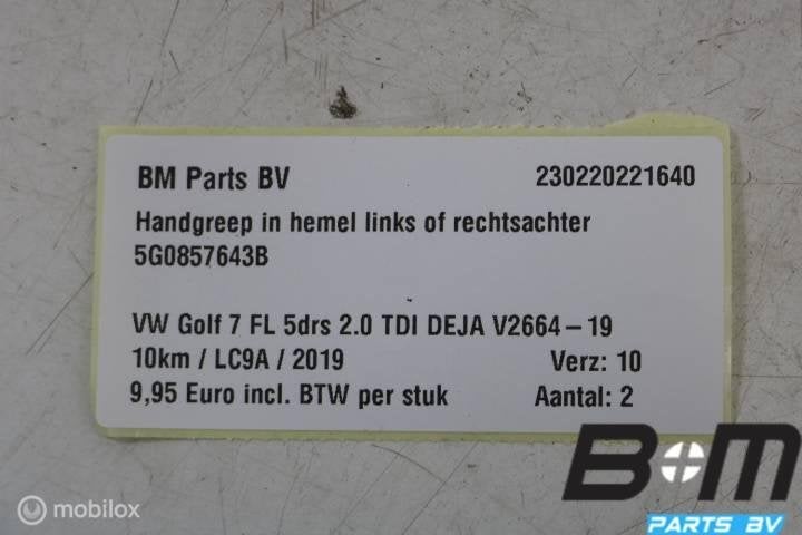 Handgreep in hemel LA of RA VW Golf 7 FL 5G0857643B, Gebruikt