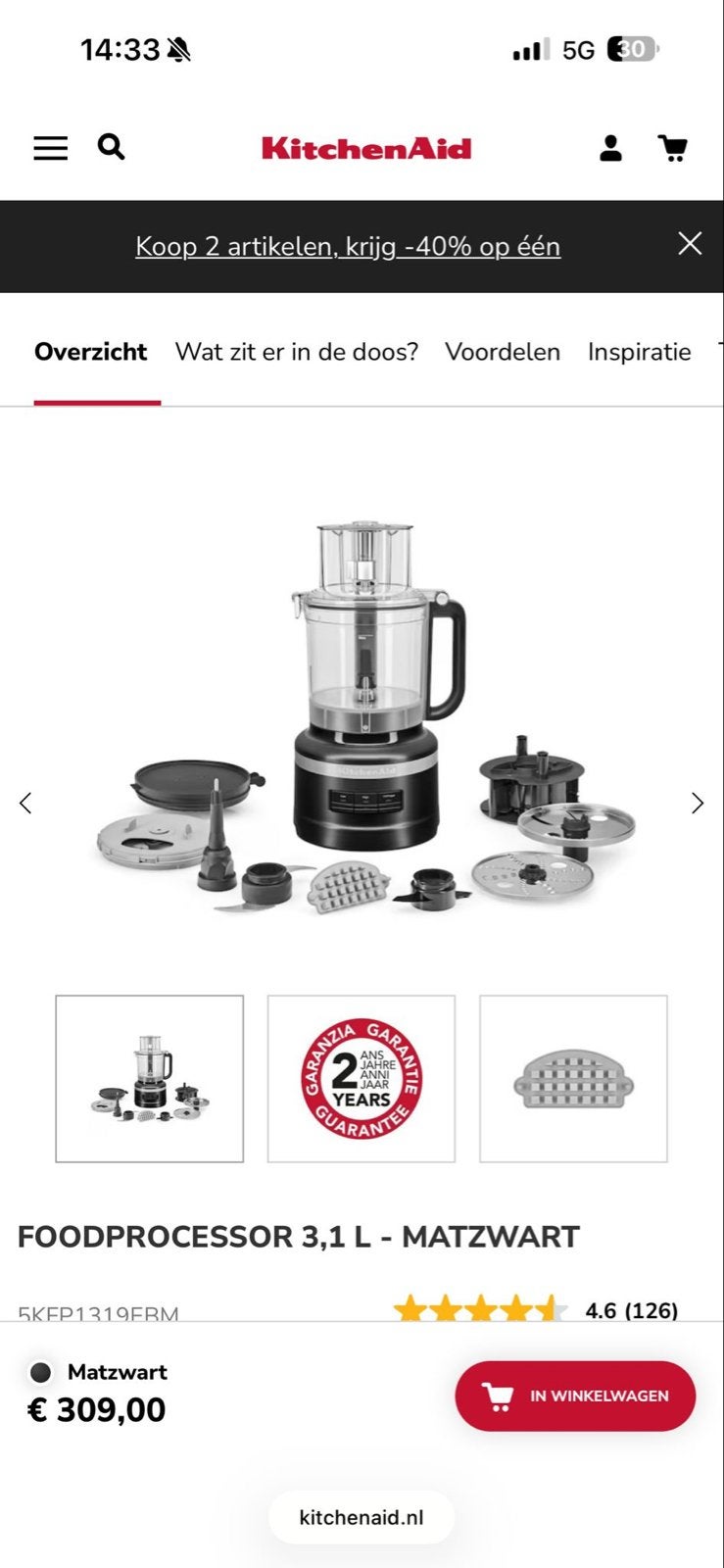 KitchenAid Foodprocessor 3.1L - NIEUW in doos, 3 tot 4 liter, Ophalen, Nieuw, 3 snelheden of meer