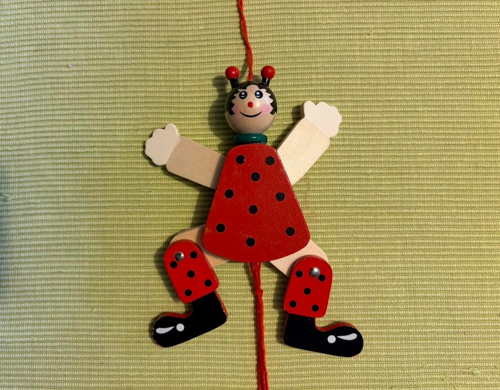 Houten trekpop lieveheersbeestje, Ophalen of Verzenden, Gebruikt