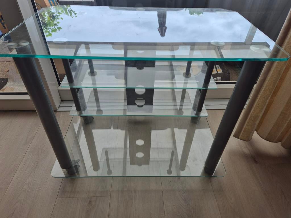 Glazen TV-meubel / audiomeubel met 3 planken, Gebruikt, Glas, Minder dan 100 cm, Modern