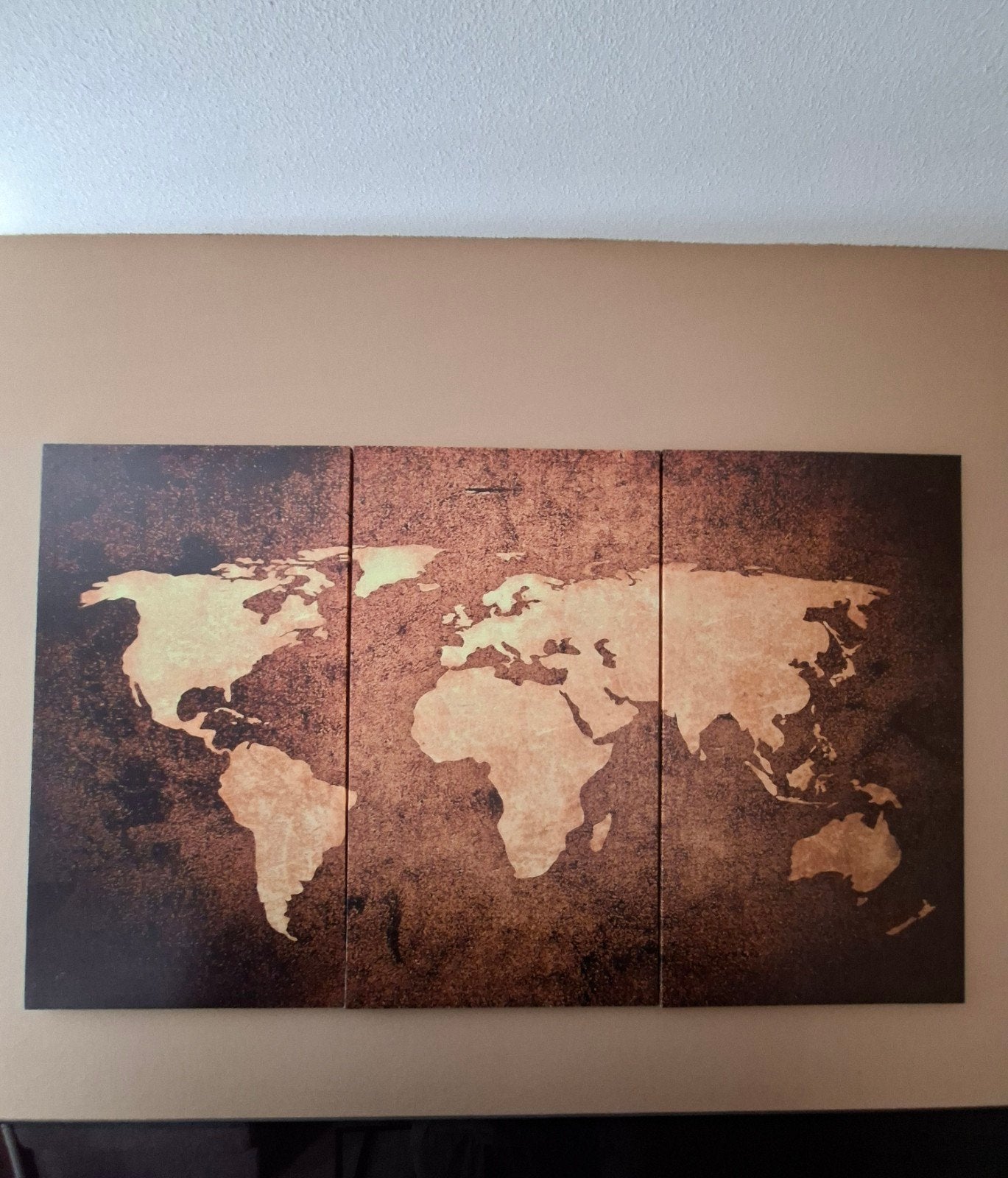 Wereldkaart canvas - 3 luiken - 1 luik = 90x49,5 cm, Ophalen