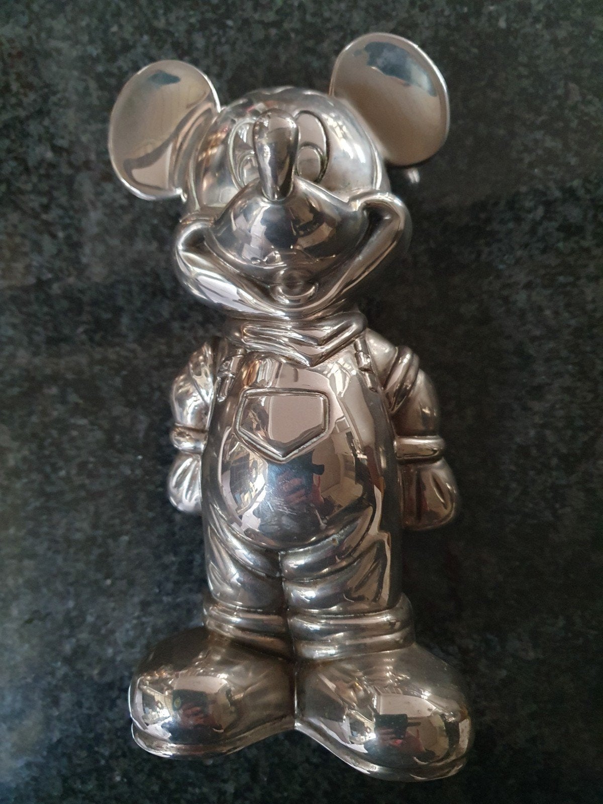 Zilverkleurige Mickey Mouse spaarpot, Ophalen of Verzenden, Mickey Mouse, Zo goed als nieuw, Beeldje of Figuurtje