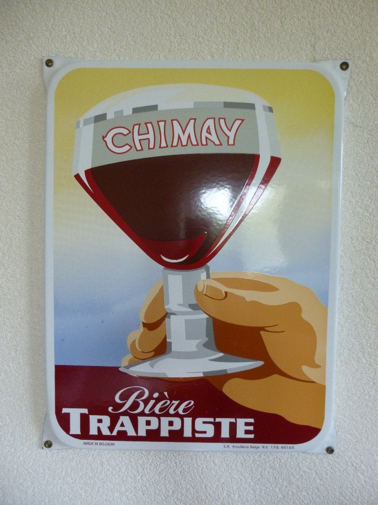 EMAILLE RECLAMEBORD"CHIMAY BIERE TRAPPISTE"EB UIT 2003, Ophalen of Verzenden, Zo goed als nieuw, Reclamebord