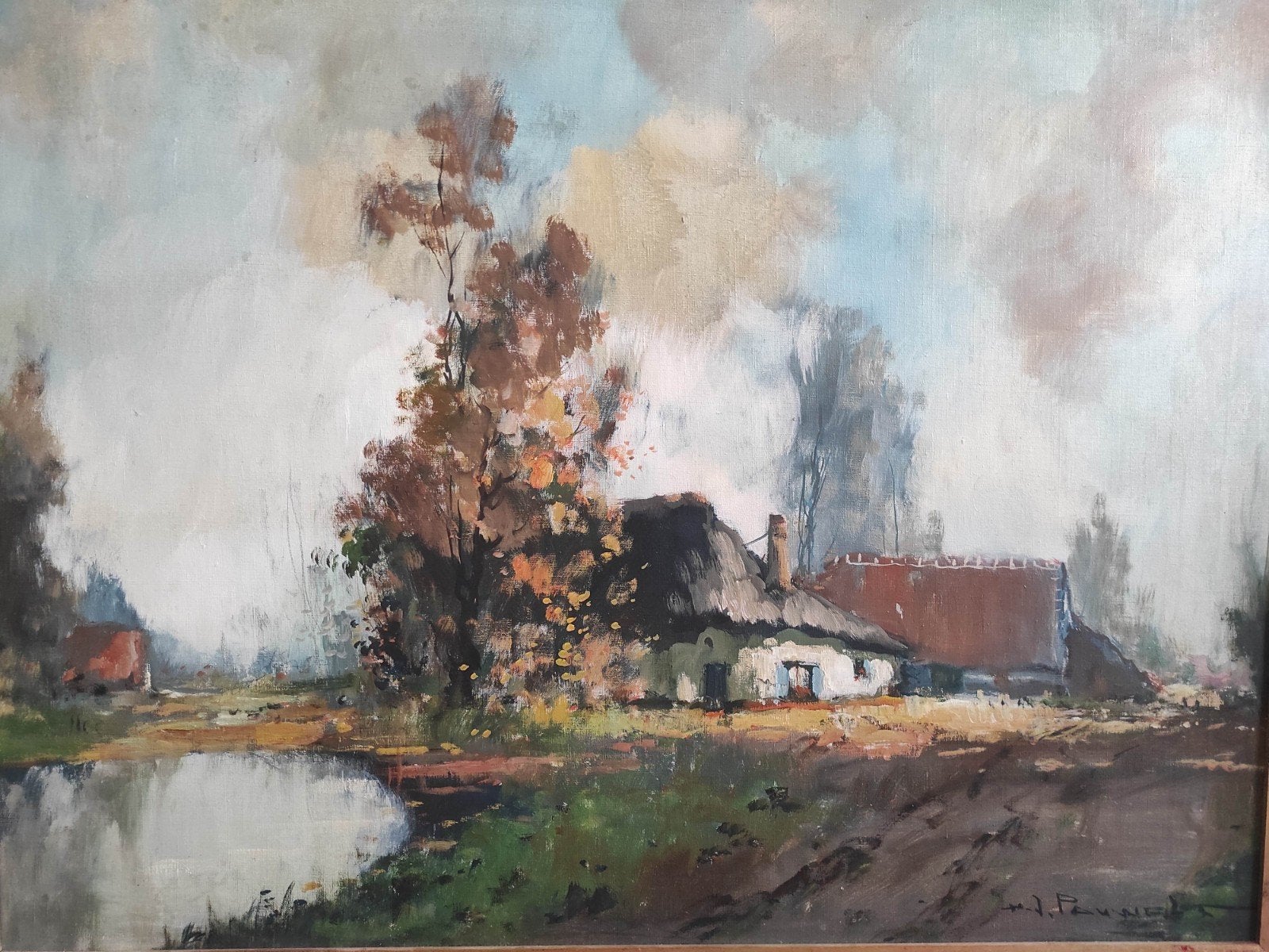 Henri Joseph Pauwels 1903-1983 Olieverf landschap boerderij, Antiek en Kunst, Kunst | Schilderijen | Klassiek, Ophalen of Verzenden