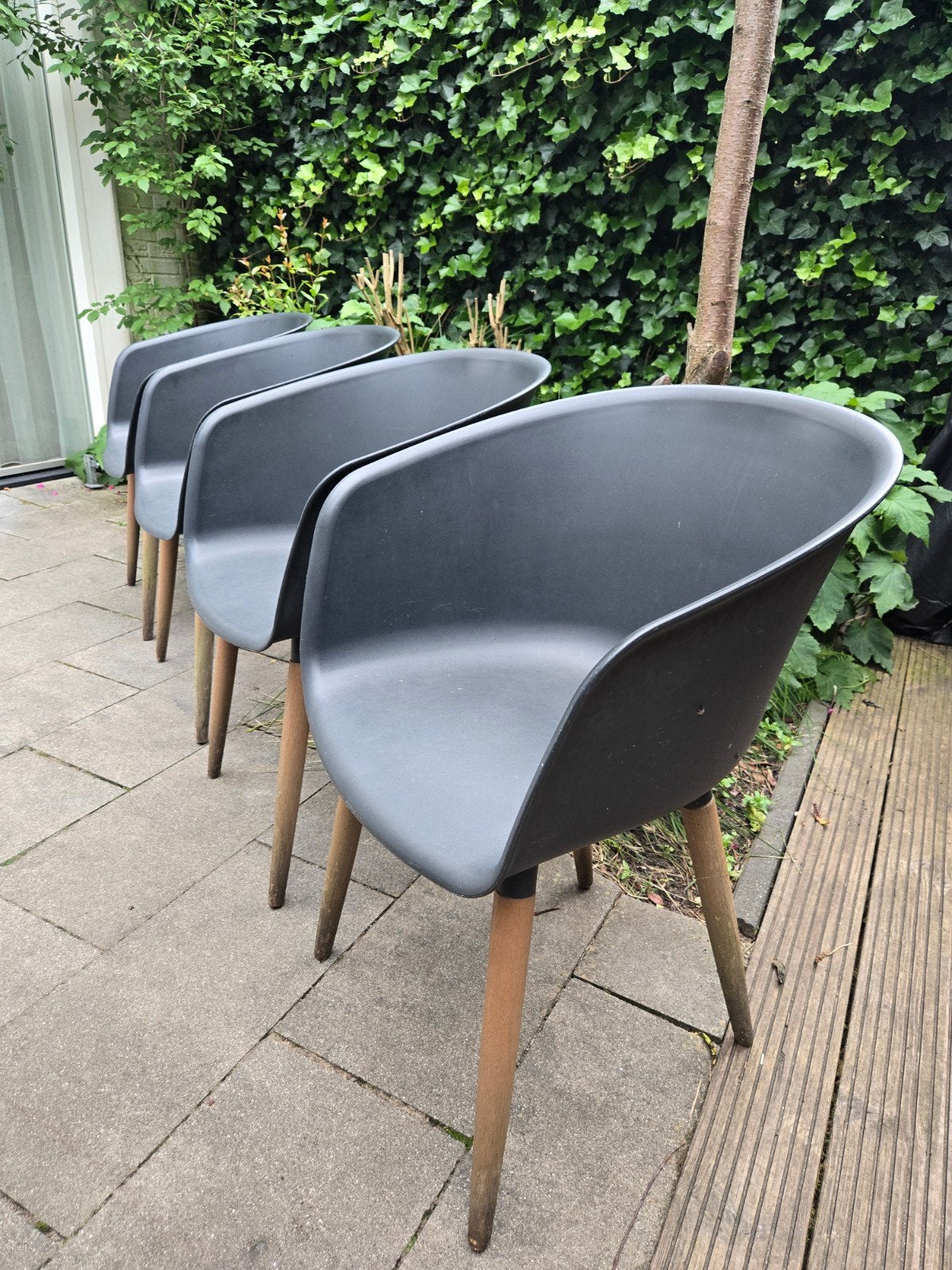 Gratis vier tuinstoelen, Ophalen, Gebruikt, Kunststof