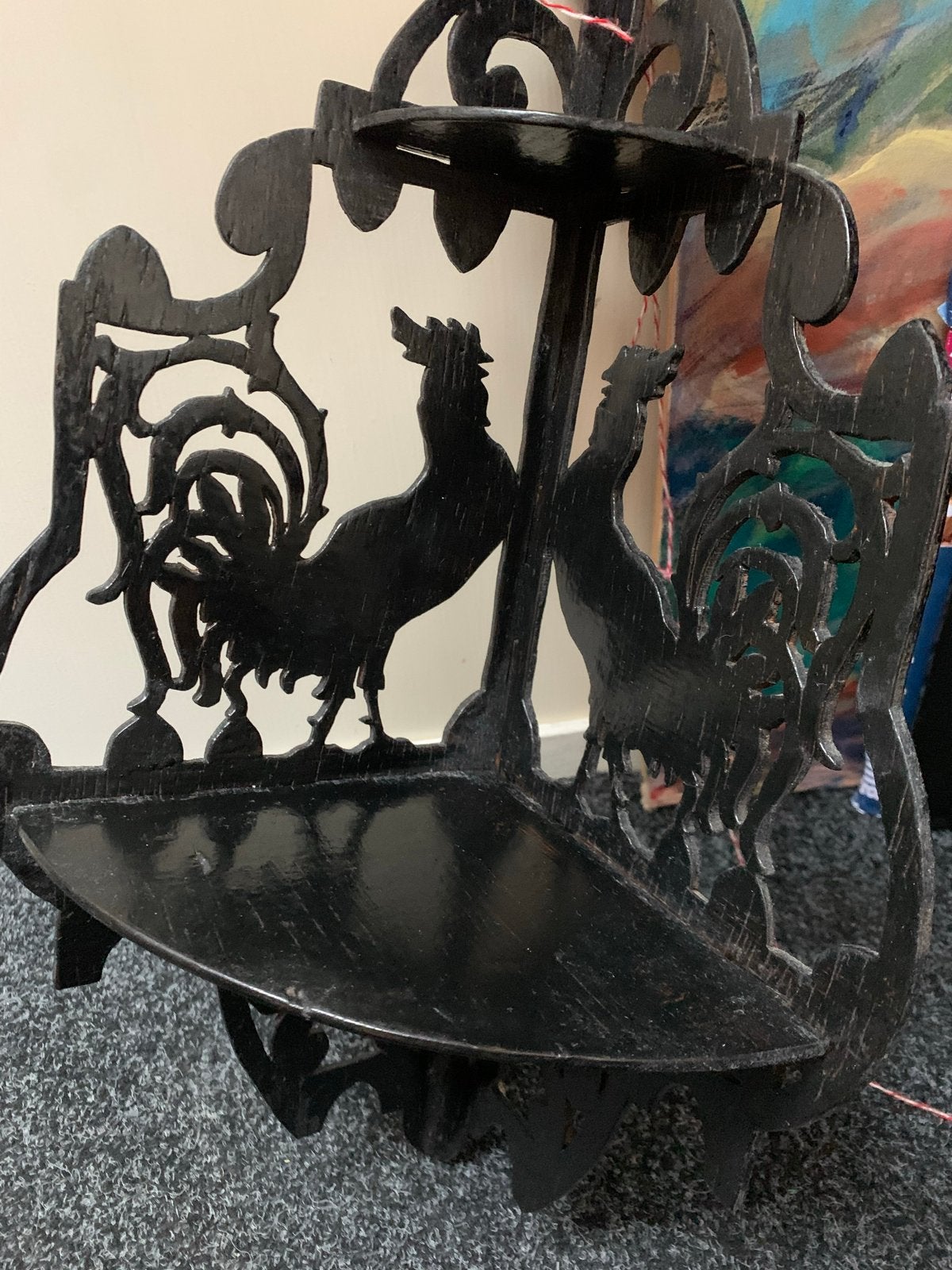 Brocant houten hoekkastje met folklore haan decoratie, Ophalen of Verzenden